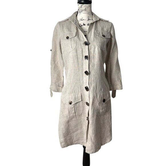 Olga Lucia Cortes Women Shirt Dress Button-Up Roll Tab Sleeve Linen Beige Size S - Picture 1 of 6